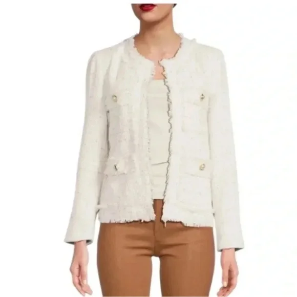 Nanette Lepore Cream & Gold Boucle Tweed Blazer NWT Sz Small - Picture 3 of 15